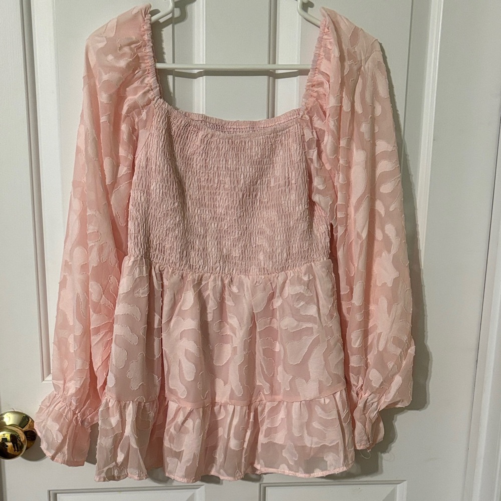 Elegant Pink Smocked Women's Top